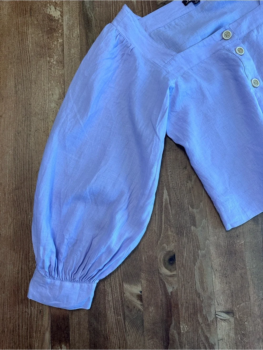 J.Crew Square Neck Button Down‎ Linen Top Women Size Large Purple Lilac